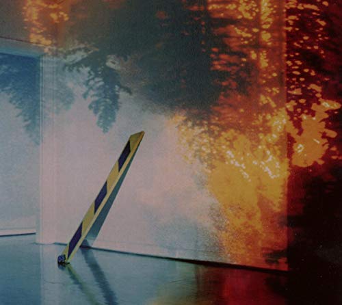 Abstract album cover with angled striped shape and blurred foliage shadows.