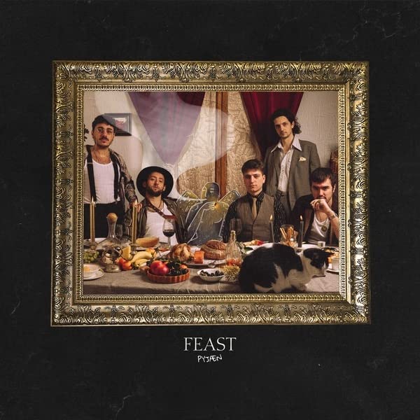 Pyjaen's "Feast" vinyl cover: a group portrait in an ornate gold frame.