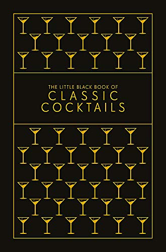 Black book cover with repeating gold cocktail glass pattern and white text.