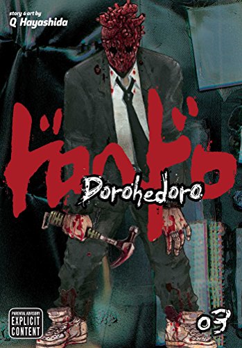 Dororohedoro Volume 3 cover: a man with a lizard head, suit, and weapon.