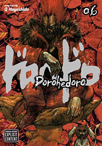 A masked, spiky-haired character sits on a mushroom against a background of red leaves.