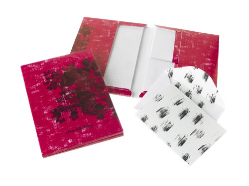 Red floral writing set with notecards and matching envelopes.