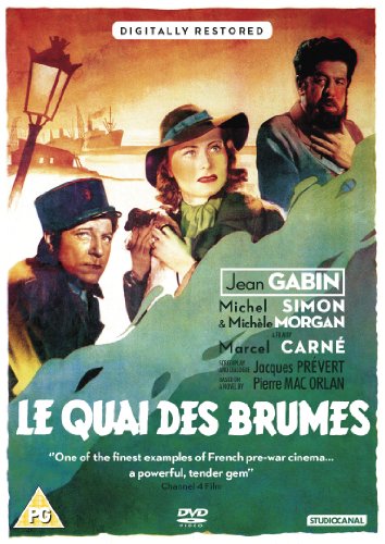DVD cover for "Quai Des Brumes" featuring three figures in a foggy port.