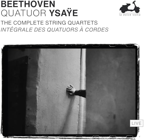 CD cover for Beethoven’s string quartets, featuring a hand reaching for a door.