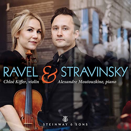 Album cover featuring violinist and pianist, Ravel & Stravinsky.