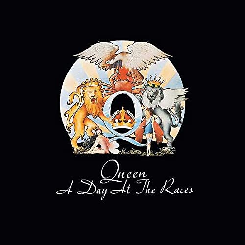Queen A Day at the Races album cover featuring the band's ornate crest logo.