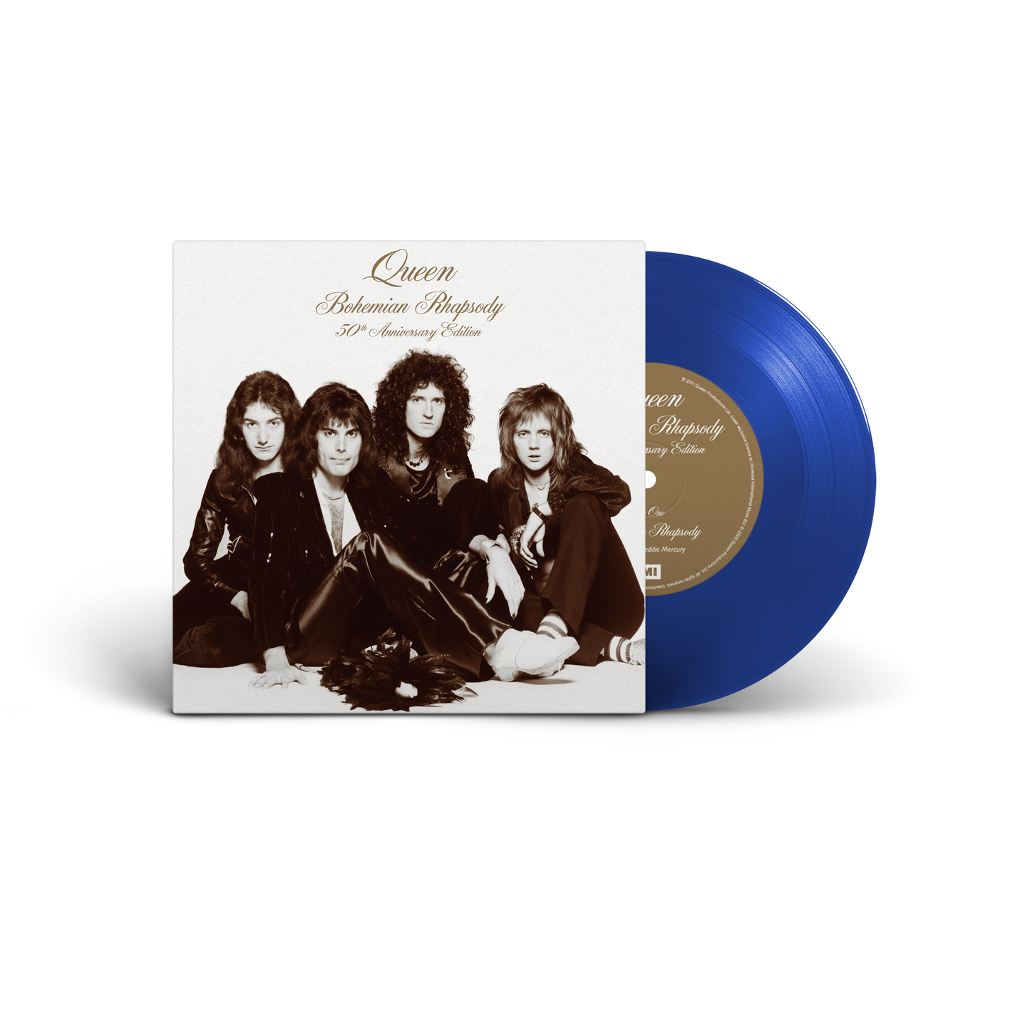 Queen Bohemian Rhapsody 50th Anniversary blue vinyl record with its square cover art.