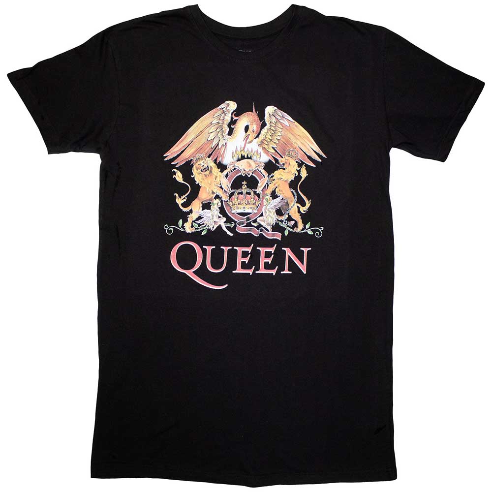 Black t-shirt dress with white Queen band crest logo, size XX-Large.