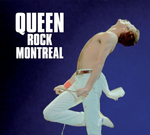 Freddie Mercury performing onstage in white pants, album cover for Queen.