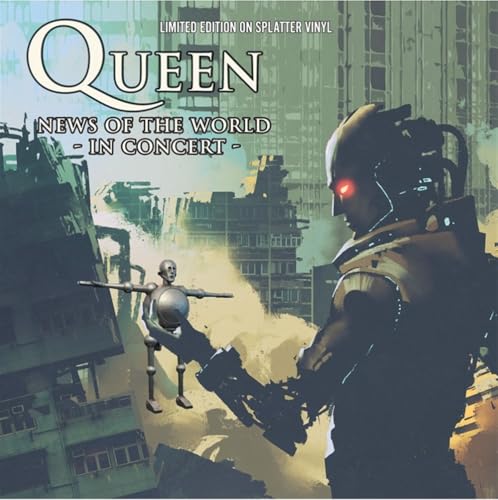 Queen album cover featuring robots in a dystopian cityscape.