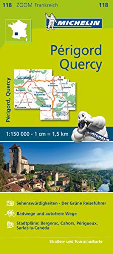 Michelin map of Périgord Quercy region in France, with town photo.