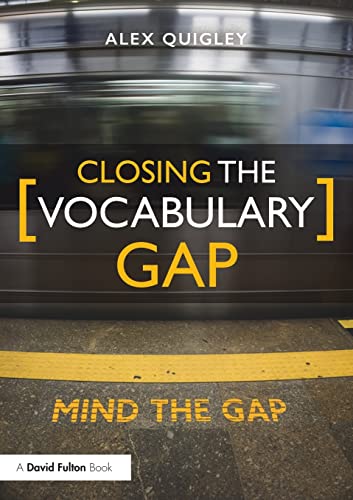 Book cover: "Closing the Vocabulary Gap" with a blurred train background.