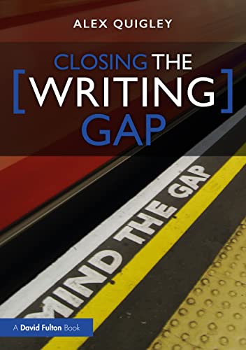 Book cover: "Closing the Writing Gap" with a train platform image.