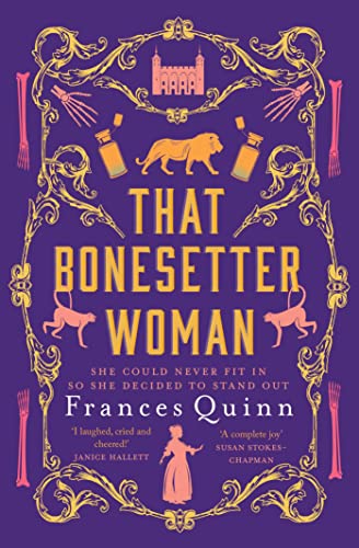 Book cover with ornate gold frame, purple background, and central figure.