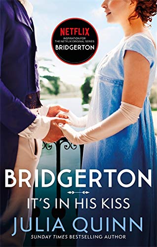 Book cover: couple holding hands, Regency era clothing, "Bridgerton" title.