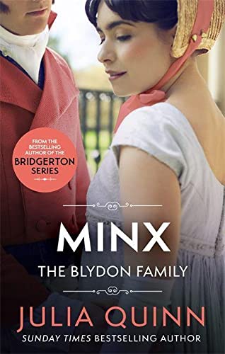 Book cover featuring two figures in Regency-era clothing, title “Minx”.