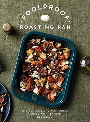 Cookbook cover featuring roasted figs, tomatoes, and feta in a teal pan.