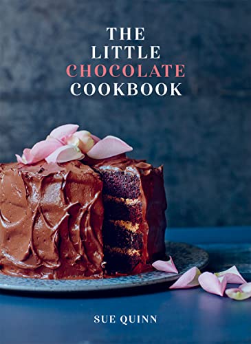 Cookbook cover with chocolate cake and pink flower petals.