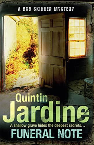 Book cover: open doorway revealing overgrown garden, text "Funeral Note".