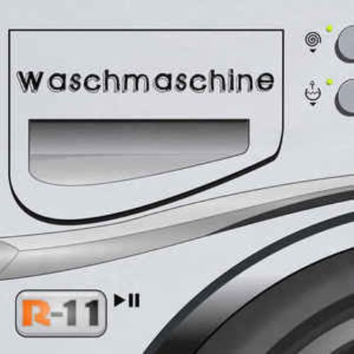 Close-up of a white washing machine control panel with text “Waschmaschine”.
