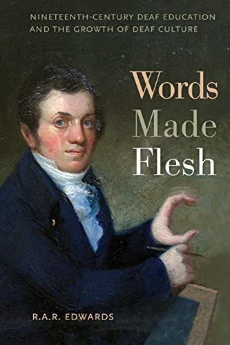 Book cover: portrait of a man signing, titled “Words Made Flesh.”