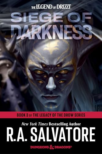 Book cover: dark fantasy art of a drow with many eyes.