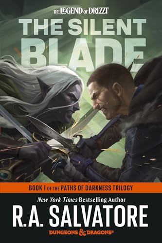 Book cover: two figures with swords, dark fantasy art, “The Silent Blade.”