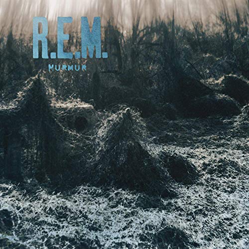 R.E.M.’s “Murmur” vinyl album cover: textured, abstract landscape with band name.