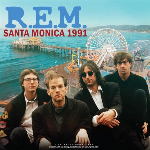 R.E.M. album cover featuring the band and Santa Monica Pier.