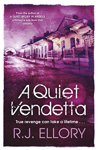 Book cover: dark house with lit windows, title "A Quiet Vendetta".