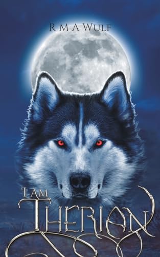Book cover: wolf with red eyes against a full moon, title "I Am Therian".