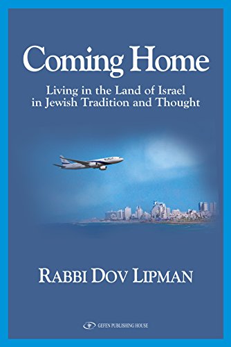 Book cover: airplane over Jerusalem skyline, title "Coming Home" by Rabbi Dov Lipman.