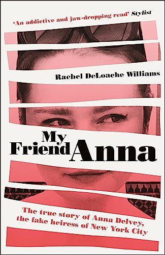 Book cover featuring a portrait of Anna Delvey with bold red stripes.