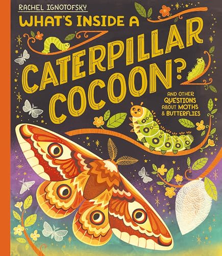 Book cover with illustrated moth, caterpillars, cocoon, and floral details.