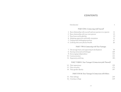 Book contents page listing chapter titles about teenagers and relationships.