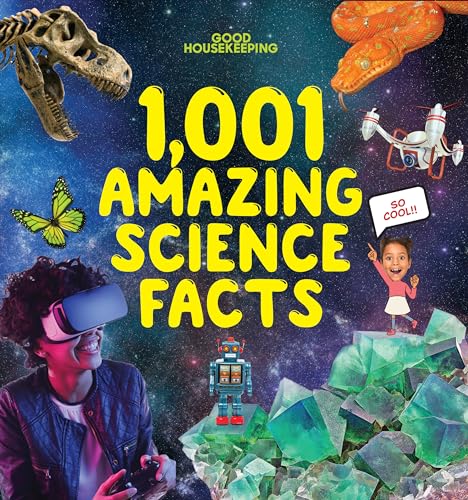 Book cover with science imagery: dinosaur, robot, space, crystals, and people.