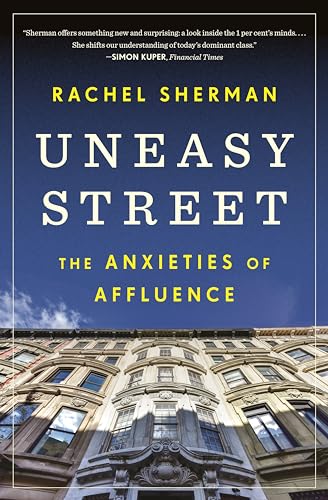 Book cover for “Uneasy Street” with a row of brownstone buildings.