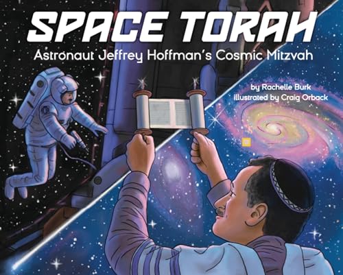 Book cover depicting an astronaut, a Torah scroll, and a galaxy.