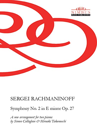 Album cover for Rachmaninoff's Symphony No. 2 with red abstract calligraphy on white background.
