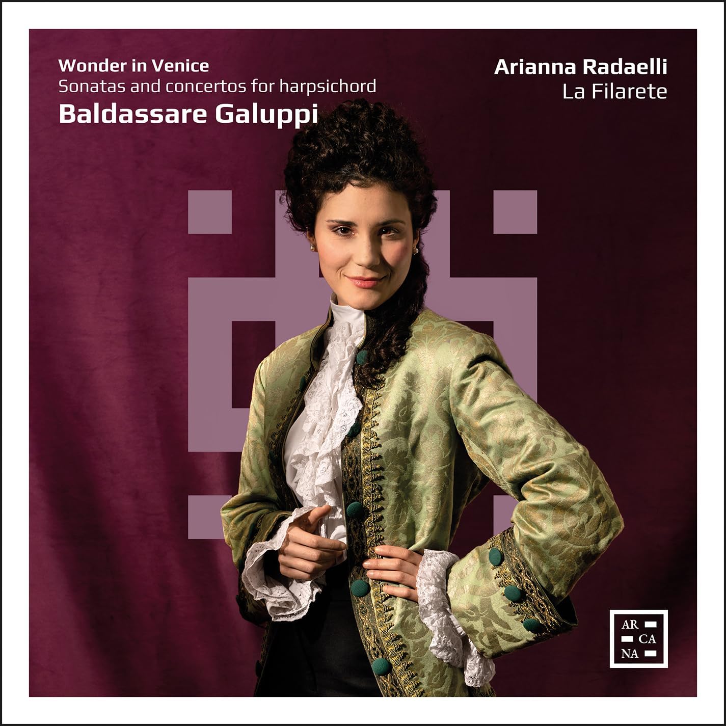 CD cover featuring a woman in 18th-century attire, portrait of Arianna Radaelli.