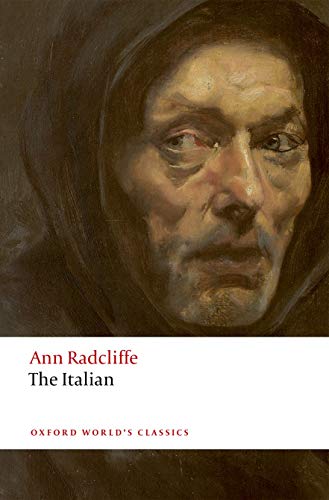 Book cover for The Italian by Ann Radcliffe featuring a painting of a hooded man.
