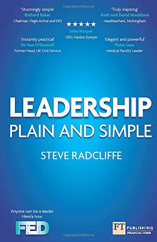 Book cover for Leadership: Plain and Simple by Steve Radcliffe on a blue background.