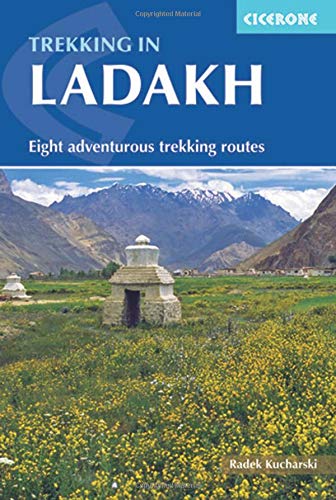 Book cover: "Trekking in Ladakh" with mountain and temple imagery.