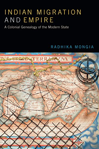 Book cover with map imagery, barbed wire, and text: "Indian Migration and Empire.