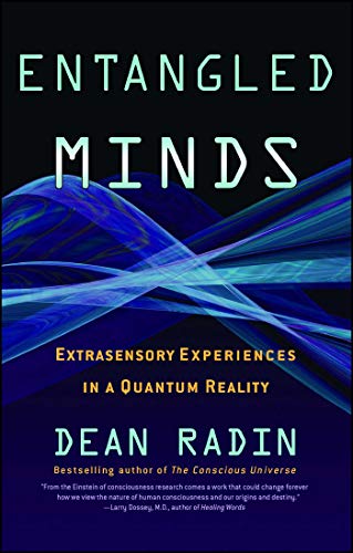 Book cover: “Entangled Minds” with swirling blue and white abstract design.