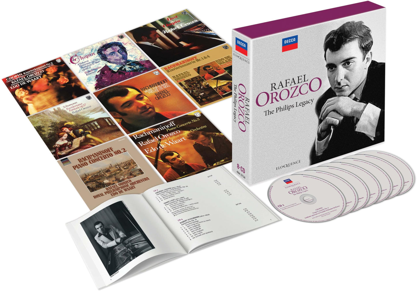 Rafael Orozco CD box set with portrait and multiple discs visible.