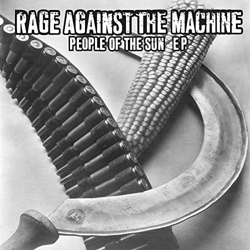 Black and white album cover featuring a sickle, a corn cob, and ammunition belt.