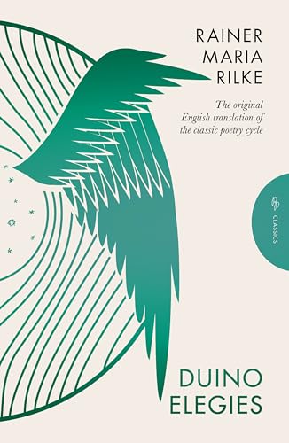 Book cover of Duino Elegies by Rainer Maria Rilke featuring a stylized green wing illustration.
