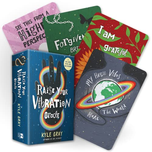 Oracle card deck and guidebook with colorful, illustrated cards and box.