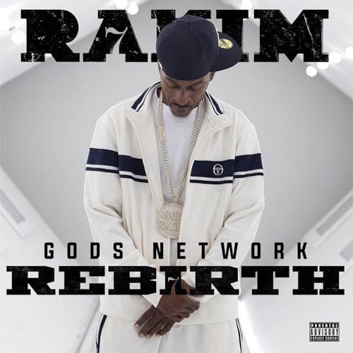 Rakim album cover: rapper in a white tracksuit and black cap.